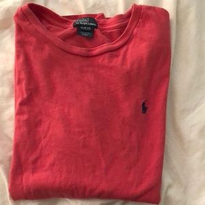 Salmon colored polo tee